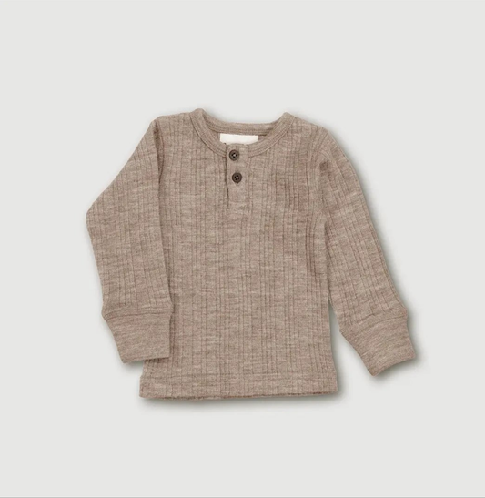 Merino Wool Rib Henley Top