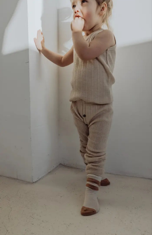 Merino Wool Rib Leggings- Oat