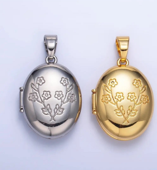 Engraved Floral Oval Locket Pendant