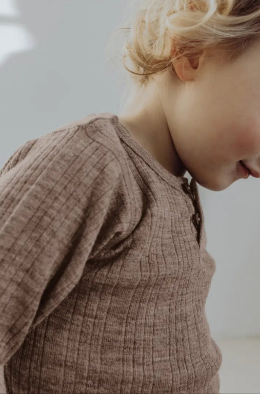 Merino Wool Rib Henley Top